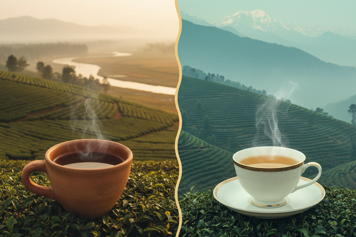Assam vs Darjeeling tea comparison — bold CTC chai versus delicate first flush — Lalchand Babulal Tea Company