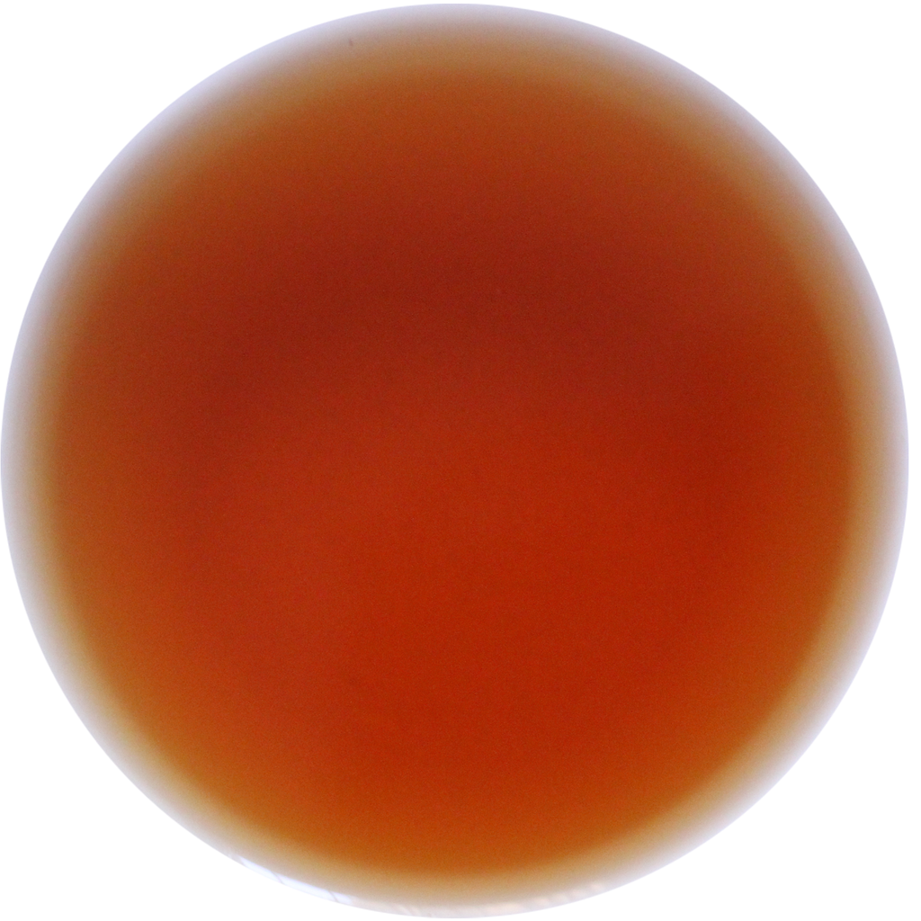 A circular color swatch showing a warm, translucent amber-brown hue with soft white highlights on a plain white background.