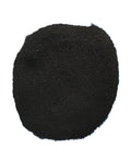 A pile of fine black powder or granules, photographed from above on a plain white background.
